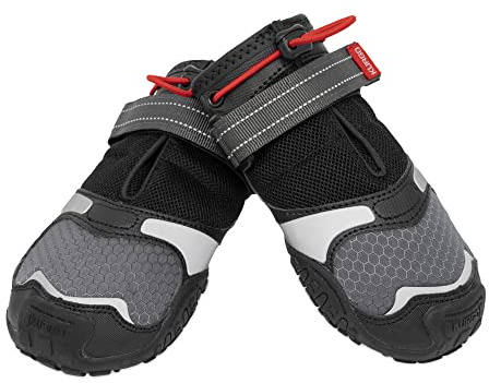 Kurgo Blaze Dog Boots - Protects Paws in All Seasons - Breathable Fabric - Water Resistant Dog Shoes - Dual Ankle Closure - Reflective Dog Boots - Includes 2 Shoes - Chili Red/Black - XXS