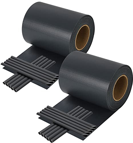 Ansobea Strisce frangivista in PVC, 70 m x 19 cm, per stuoie a doppia asta, 2 rotoli, 60 clip di fissaggio, strisce frangivista a doppia asta, protezione dal vento, per giardino, antracite
