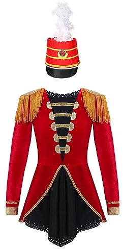 Zaldita Justaucorps Déguisement de Cirque Magicien Enfant Fille Garçon Body Combinaison Ringmaster Leotard Ballet Déguisement Monsieur Loyale Carnaval Fête Halloween Rouge A 11-12 ans