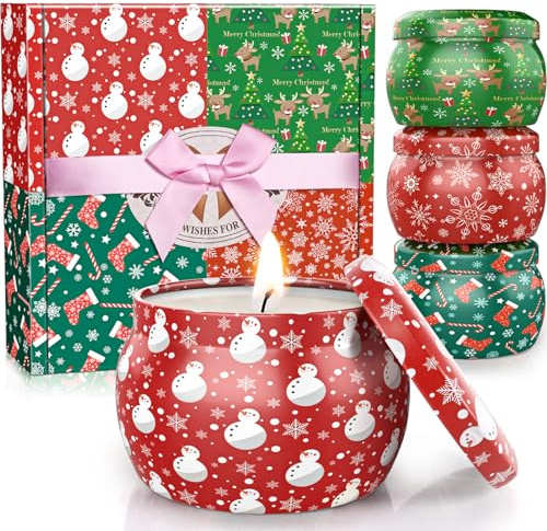 DeckTheHalls Christmas Candles, Scented Candles for Reading, Yoga, Dining, Bathing, Candle Set for Women & Men, Made with Natural Ingredients Soy Candles, Ideal Present Choices (4.4 Oz, 4 Pack)