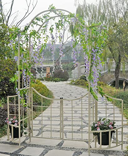 Rosenbogen Torbogen Rankhilfe Große Metallbogen-Gartenlaube mit Tor, robuster, robuster rohrförmiger Laubenbogen, für verschiedene Kletterpflanzen, Rosen, Ranken, 208 cm × 225 cm × 46 cm, Schwarz, ge