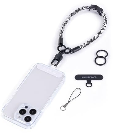 project-cb correa muñeca movil 1,Enganche Móvil Colgar 2,Anillas para Llaveros 2,pulsera para movil,Accesorios Móvil Colgante,cinta para movil(Blanco-Negro)