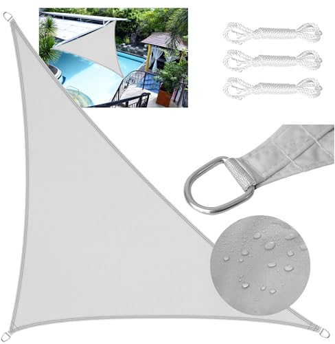 LEcylankEr Sonnensegel Balkon Dreieckig Rechteckig Wasserdicht Markisenstoff PES Sonnensegel UV Schutz Segeltuch Wasserdicht mit Befestigungsseil für Garten Terrasse (Hellgrau 3x3x4M)