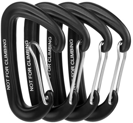 4 Stück Karabinerhaken Groß, 8KN 800kg, Karabiner Haken Schwarz Aluminiumkarabinerhaken, Nicht zum Klettern