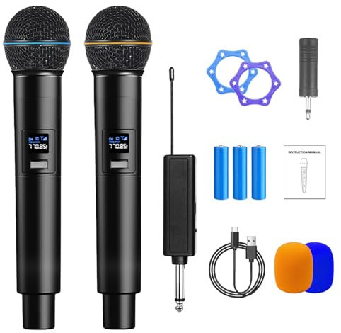 Vegena Micrófono Inalámbrico,Microfonos Inalambricos con Receptor Recargable,Microfono Karaoke,Karaoke Dual Microfono para Karaoke,Fiestas,Reuniones,Iglesia,Boda
