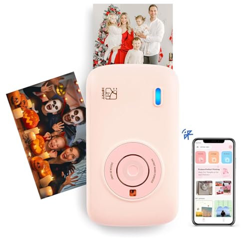 HPRT CP2100 Fotodrucker mit 10 Fotopapiers, Tragbarer 2,1 x 3,4 Mini farbdrucker, Bluetooth 5.0, Thermosublimation, farbstabil, 300 DPI Handy Fotodrucker für iPhone und Android