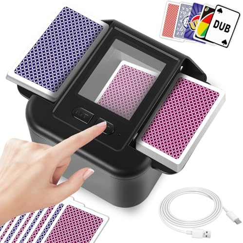 Moorstdel Automatic Card Shuffler Machine, 2000mAh Electric Playing Card Shuffler for 2 Decks, Auto & Manual Dual Mode Card Shuffler Machine for UNO, Poker, Blackjack, Texas Game Night, Low Noise