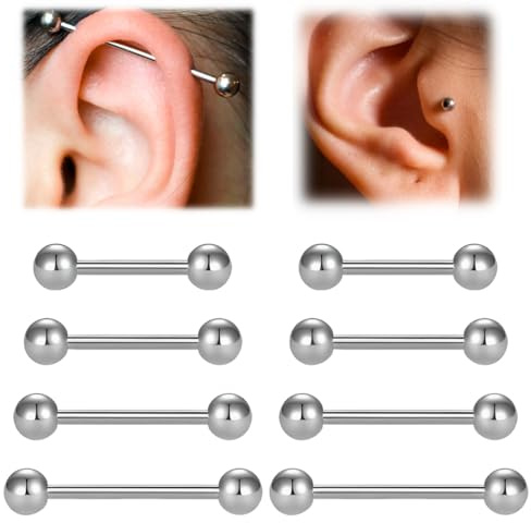 EIROVYA Piercing para lengua, piercing para lengua de acero quirúrgico, piercing para pezón, anillos para lengua, barra recta de acero inoxidable de 14g, 12 mm, 14 mm, 16 mm, 18 mm, 8 piezas