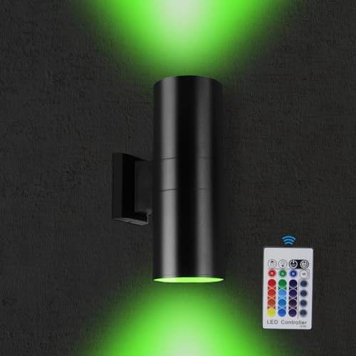 Yasotek Up and Down Wall Light Outdoor, RGBW Exterior Waterproof Wall Sconce with RF Remote, 48W 4800LM Color Changing LED Porch Light for Garage Front Door, Patio, Terrace, Hallway, Porch, Post