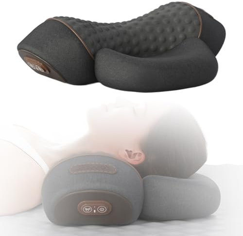 Pillow Massage Neck Hump, Nackenmassagegerät mit Wärme, 2025 Uptodate 3-in-1 Nackenmassagekissen, Nackenwärmer Heated Massage Neck Pillow, Massagekissen für Nacken Memory Foam-Kissen (Schwarz)