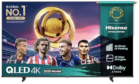 Hisense 43 43E78QTUK QLED Smart AI TV - 4K Direct Lit Viewing, Quantum Dot Colour, Hi-View AI Engine, Dolby Vision, Dolby Atmos with Freely, Disney +, YouTube, Netflix