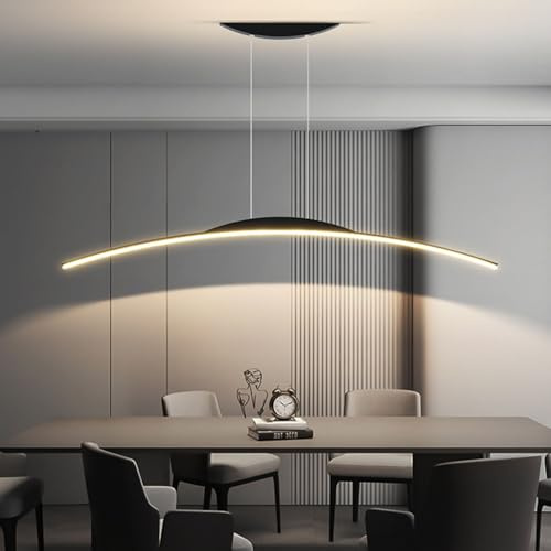 Yuelux Lampada a Sospensione LED Moderna con Telecomando - Dimmerabile, Regolabile in Altezza, per Tavolo da Pranzo, Cucina, Soggiorno o Ufficio, Design ad Arco Elegante, Nero, 100cm