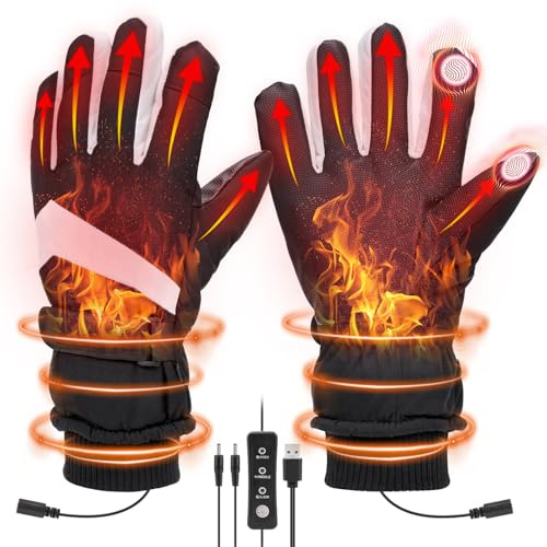 Sockywin USB Heated Gloves for Men & Women - 3 Temp Settings, Waterproof Winter Gloves with Touchscreen Fingers, Electric Hand Warmers for Arthritis, Outdoor Work, Skiing, Motorcycle