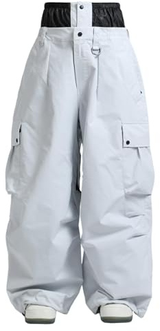 GSOU SNOW Mens Ski Trousers Baggy Snowboard Trousers Oversized Snow Pants - Unisex Multi Pockets Waterproof Windproof Breathable Warm Light Grey