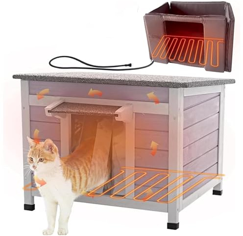 X-ZONE PET Heated Cat House for Outdoor Cats Feral Kitty Shelter with Heater Keep Warm in Winter,Insulated Liner Include(Classic, 1 Level Insulated Liner with Heater）)