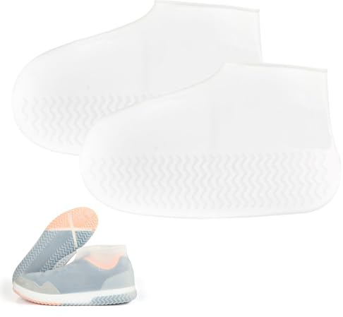 Haxisii Waterproof Shoe Covers, 1 Pair Silicone Shoe Covers Reusable, Shoes Cover for Rain Prevents Rainwater from Seeping into Shoes Suitable for Outdoor Cycling, Camping and Hiking(White Thickened)