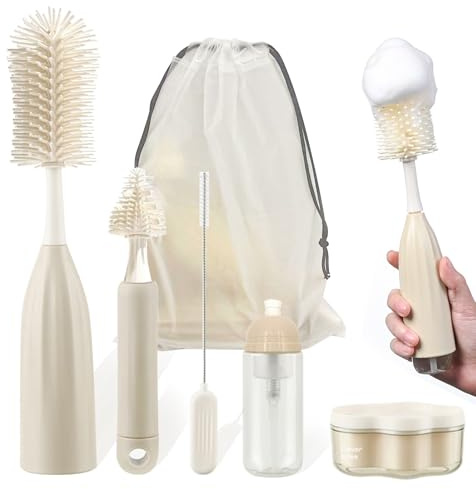 auvstar Brosse Biberon Bébé,3 en 1 Nettoyage Biberon Brosse Costume,Goupillon Biberon Et Tétine pour Toutes Les Tailles De Biberons,sans Bpa Durable Et sans Rayures,Sac De Rangement De Voyage Inclus