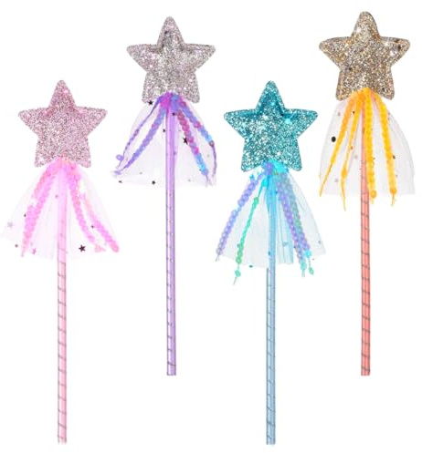 4 Pezzi Bacchetta da Fata, Bacchette Magiche a Forma di Stella Principessa, per Compleanno Matrimonia Cosplay Gioco