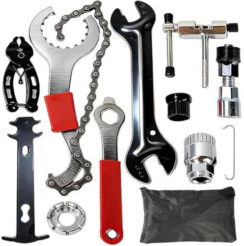 EAAGHK 11PCS Kit de Herramientas de Reparación de Bicicletas, Herramienta para Cadenas+Llave de Radios Bicicleta+Herramienta de Pedalier+Llave de Cono de Buje+Extractor de Bielas+Extractor Cassette