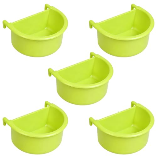 JNAWA 5 PCS Bird Feeder Green D Shaped Plastic Bird Cage Feeding Bowls Hanging Feeding Drinking Bowl Cage Feeder for Birds Parrot Cockatiel