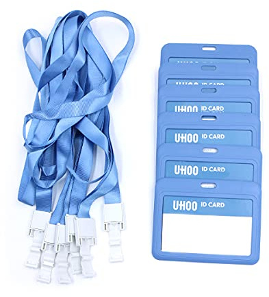 Tiardey 6-pack 7 x 11 cm hård horisontell ID-bricka hållare snap-in kortfodral med 1,5 m snodd – blå
