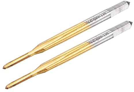 sourcing map 2 Stück Gewindefräser Metrisch M1,4 x 0,3, Titanbeschichtetes Kobalt HSS (Schnellarbeitsstahl) 3 gerade Schneiden Maschine Mikrogewindebohrer für Uhren und Armbanduhren