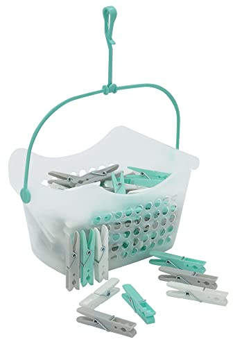 JVL Plastic Peg Basket with 100 Strong Hold Pegs, Aqua,19-216-250