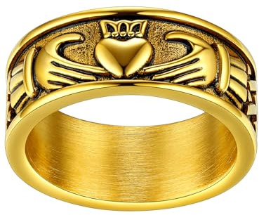 FaithHeart Claddagh Irish Love Heart Celtic Knot Crown Men Women Band Ring