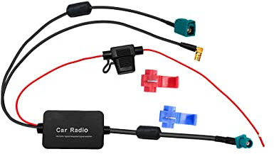 Vecys FM/AM DAB DAB+ Car Antenna Signal Amplifier Booster Fakra Z Male to Fakra Z Female to SMB Female Right Angle Adapter 12V Car Radio Signal Amplifier