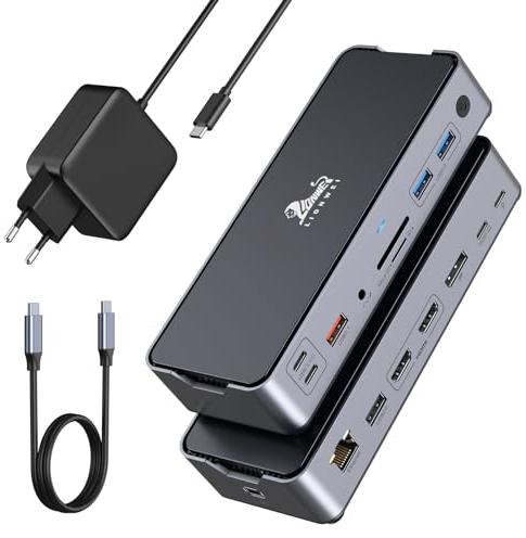 USB C Docking Station mit Netzteil 65W 1m Kable Dock 2 HDMI DP 8K Display 15 IN 1 Dual Monitor Dock Station Triple Display 4K Dockingstation DisplayPort 10 Gbit/s USB 3.1 100 W PD RJ45 Audio