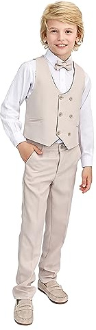 Lilax Toddler & Little Boys Suit Set, Formal Suit Vest, White Dress Shirt, Dress Pants and Bowtie 4 Piece Suit Set