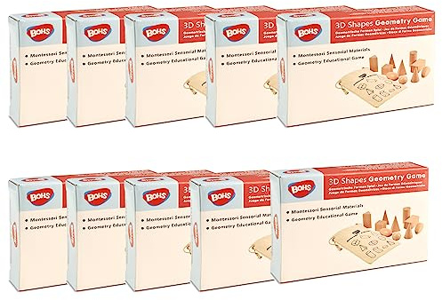 BOHS Jeu de devinettes de Formes 3D Coffret de 10 boîtes - Figurines géométriques Miniatures Solides - Jouets Montessori en Bois - À partir de 3 Ans