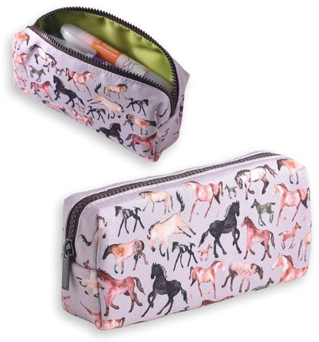 LParkin Trousse à crayons grande capacité avec fermeture éclair pour filles, garçons, adolescents, adultes, trousse esthétique pour l'école et le bureau, bleu, 18 x 5 x 8 cm, Thème cheval