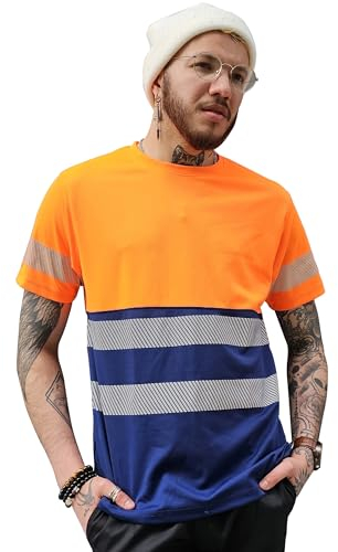 Capto T-Shirt Riflettente di Avvertimento per la Sicurezza edilizia ad Alta visibilità - Camicia da Lavoro da Uomo - Camicia Neon da Uomo - T-Shirt da Lavoro - Arancione/Nero - XL