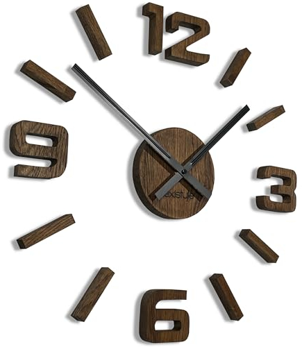 3D Wanduhren DIY Holz Eiche große Wanduhr 50-75CM 3D Wanduhr Modern Design EKO Wanduhren Wandtattoo Dekoration Uhren für Büro Wohnzimmer Schlafzimmer Dekoartikel Quarzuhr (Eiche, Braun)
