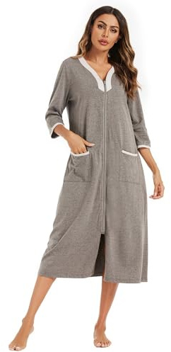 Verve Jelly Women's Zipper Robes 3/4 Sleeve Floral Print Bathrobe Lightweight Housecoats with Pockets Ladies Loungewear