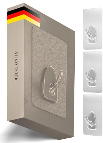 SilverRack Ganci autoadesivi e riutilizzabili, 8 x 6 cm, in set da 4 pezzi, ganci adesivi trasparenti come ganci da parete per incollare fino a 3 kg, ganci per asciugamani senza forare cucina, bagno e