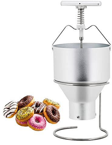 Donut Depositor Stainless Steel Mini Maker - Dough Batter Dispenser Hopper with Stand Thickness Adjustment - Manual Dropper Plunger