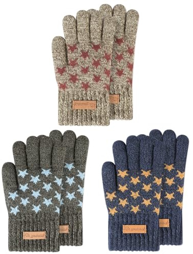 TAGVO Kids Winter Knit Warm Gloves, Windproof Thermal Full Fingers Magic Gloves with Soft Layer Fleece Linning Boys Hand Warmers for Skiing, Running, Hiking 3-5 Years
