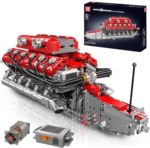 Mould King 10169 Technik V12 Motor Bausteine Spielzeug, 3472 Teile Motor Bausatz Klemmbausteine Modell Auto Engine Kit Enthält 12 Zylinder und Batteriekasten als Spielzeug/Geschenk/Sammlerstücke
