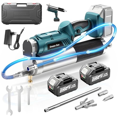 Yofuly 12000PSI Akku Fettpresse kompatibel mit MaKita 18V Akku, 2-in-1 Elektrische Fettpresse 5.3 oz/min mit 2 * 4.0AH Akku | LED-Leuchte, 1m Flexschlauch & 3 Mundstück für schwere Maschinen