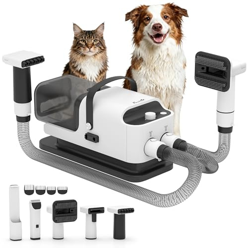 PawHut Asciugacapelli per cani Blower molto silenzioso, 5 in 1, 600 W, con velocità del vento regolabile e temperatura, 5 diversi ugelli per la cura del cane, per cani, gatti, animali domestici