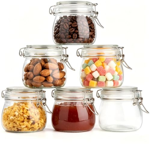 Otauoaea Set de 6 Tarros de Cristal con Tapa Hermética - 500ml Tarros Cristal Conservas de Clip, 1 Litro Grande Bote Hermetico, Botes Cocina Almacenaje para Mermelada, Conserva, Cereales, Especias