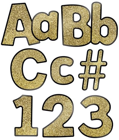 Carson Dellosa 219 Piece 4 Inch Gold Glitter Bulletin Board Letters for Classroom, Alphabet Letters, Numbers, Punctuation & Symbols, Cut Out Letters for Bulletin Board