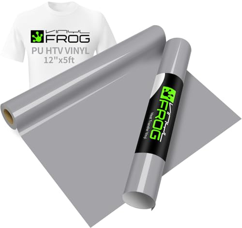 VINYL FROG Heat Transfer Vinyl Roll HTV Vinyl - 12x5ft Grey Iron on Vinyl for T-Shirts, Heat Press Vinyl for DIY Craft Designs (Grey)