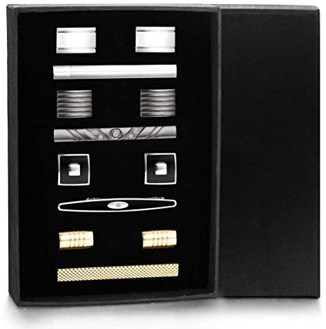 Milacolato Herren Manschettenknöpfe Krawattennadel Krawattenklammer Set,Shirt Zubehör, Edelstahl für die Hochzeit,Silber Schwarz, Für Weihnachtsgeschenke