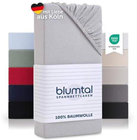 Blumtal® Basics Spannbettlaken 90x200cm Jersey - bettlaken 90x200cm aus 100% Baumwolle - Oeko-TEX zertifiziertes Spannleintuch 90x200 cm - Matratzenbezug 90x200 cm -Bettbezug - Moonlight Grey - Grau