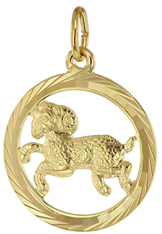 trendor Sternzeichen Widder 333 Gold Anhänger Ø 16 mm modischer Sternzeichen Anhänger aus Echtgold für Damen und Herren, elegante Geschenkidee, 39000-04
