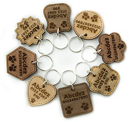 National Engraver Personalisierte Hundemarken & Katzenmarken | Hochwertige Gravierte Holzhalsbänder, 8 Stück
