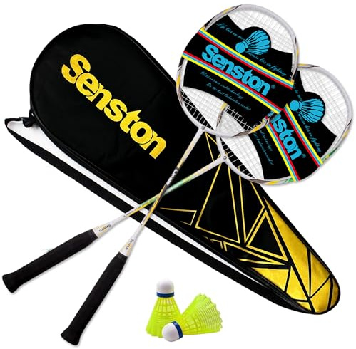 Senston 2 Pieces Graphite Shaft Badminton set, Isometric head racket, Low-drag badminton racket